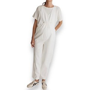 Madewell Maternity Kangaroo-Pocket Overalls in Tile White Size Medium Cream
